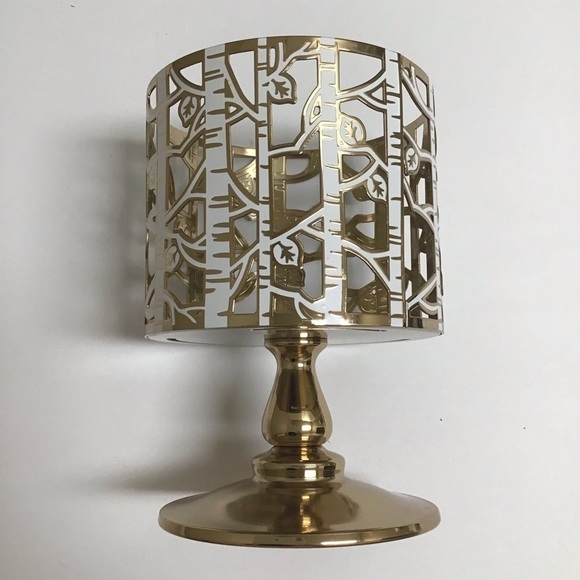 Bath & Body Works White BIRCH TREES Pedestal 3 Wick Candle Holder Rustic Cabin - Picture 1 of 15